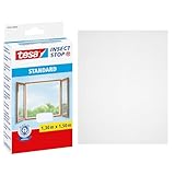tesa Insect Stop Standard Fliegengitter für Fenster - Insektenschutz zuschneidbar - Mückenschutz ohne Bohren - 1 x Fliegen Netz - 130 cm x 150 cm - Weiß