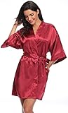 PENGEE Damen-Kimono-Bademantel aus Satin, für Hochzeit, seidiger Bademantel, kurz, Brautjungfern-Bademantel, Rot/Ausflug, einfarbig (Getaway Solids), Small