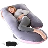 BBWELL Schwangerschaftskissen,J Form Seitenschläferkissen mit Bezug und Augenmaske,Abnehmbar und Waschbar,J Kissen Stillkissen Groß Lagerungskissen,Ganzkörperkissen,80x120x180cm,Graurosa