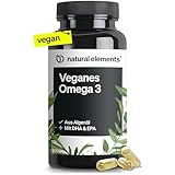 natural elements Omega 3 vegan aus Algenöl - 90 Kapseln - Hochdosiert mit hochwertigem EPA und DHA (in Triglycerid-Form) - Omega-3 für Veganer, Laborgeprüft, nachhaltig und von Natur aus schadstoffarm