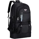Wesoke 65L Wanderrucksack Schwarz, Erweiterbare Reise-Wander-Tagesrucksäcke, wasserdichter großer Campingrucksack für Herren Damen, faltbarer leichter Outdoor-Sportrucksack für Klettertouren