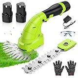 12V Heckenschere Akku 2-in-1 Elektrisch Strauchschere Grasschere mit 2 Stück 1500mAh Akku und Ladegerät Gartenschere Elektrische Rasenschere mit 2 Messerlänge Schnittbreite Rasenkantenschneider