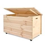 Pinus - Holzkiste mit Deckel auf Rollen, 90x48x51 cm, Groß Holzbox über Spielzeug, Ideal Spielzeugkiste für das Kinderzimmer, Aufbewahrungsbox, Natural Farbe, Kieferholz