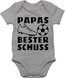 Shirtracer Baby Body Junge Mädchen - Geschenk zum Vatertag - Papas bester Treffer mit Fussball - schwarz - 3/6 Monate - Grau meliert - vatertagsgeschenk für werdende väter dad baby-kleidung daddy