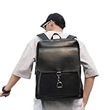 SUICRA Rücksack Original Retro College Wind Studenten Rucksack, Korean Leder-Männer Business-Rucksack Computer-Beutel, Paar beiläufige Art und Weise Rucksack (Color : Black)