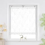 Joyswahl Raffrollo ohne Bohren Weiß Raffgardinen mit Hakenaufhängung Ausbrenner Ösenrollo Wohnzimmer Vorhänge für Fenster mit Ösen HxB 140 x 60 cm 1 Stück