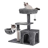 PAWZ Road Kratzbaum für kleine Katzen, Plüsch-Katzenturm mit großer Katzenwohnung, tiefer Hängematte und Sisal-Kratzbaum für Kätzchen