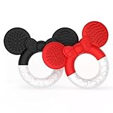 CLDY Beißring für Babys, 2 Stück, Beißring für Babys, weich, ohne BPA, für Jungen und Mädchen ab 3 Monaten, einfache Reinigung (Rot, Schwarz, Weiß)