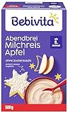 Bebivita Milchbreie ohne Zuckerzusatz Abendbrei Milchreis mit Apfel, 500g 4er Pack (4x500g)