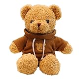 TROYSINC Teddybär Weiches Fell Teddybär mit Kapuze Tatzendruck Plüschtier Kuscheltier Stofftier Geschenk (Kaffeefarbe,30cm)