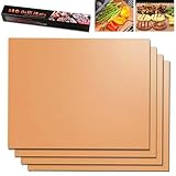 4er Set Grillmatten aus Teflon (40x30cm) – Wiederverwendbare, Hitzebeständige Backfolie & Grillplatte für Holzkohle, Grill & Backofen – Inkl. Zuschneidbarer Dauerbackfolie, Pinsel & Clips Antihaft