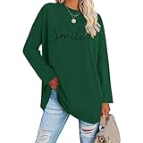 Warehouse 13 Freevee, Oversize Shirt Damen Sport Basic Locker T-Shirt mit Print Longshirt Große Größen T Shirt Rundhals Oberteile Baumwolle Casual Langarm Bluse Tops Sportshirt