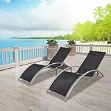 Sonnenliegen mit Tisch Aluminium Schwarz, 2-Piece Outdoor Lounge Chair Set with Adjustable Backrest & Side Table, Weatherproof Textilene Fabric & Powder-Coated Frame for Patio, Pool, Beach, Garden