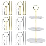6 Set Etageren Stangen.Vintage Etageren Bausatz.Metallstange Etageren 2 bis 3 Etage Silber Mittellochausstech für Geburtstag Hochzeitstorte Dessertdisplay.Farbe Gold und Silber(Platte Nicht enthalten)