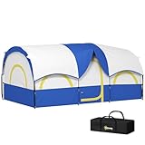 Outsunny Tunnelzelt, Campingzelt für 6 Personen mit 3 Raum, UV Schutz, Meshfenster, Winddichte Familienzelt mit Tragetasche, 3000mm Wasserabweisend Gruppenzelt für Garten, Camping, Blau