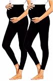 JMITHA Umstandsleggings 2er Pack Leggings Lange Umstandshose Baumwolle Stretch Dünn Blickdichte Schwangerschaft Hosen Leggings Jogginghose Freizeithose für Schwangere (2 Stück/Schwarz, M)