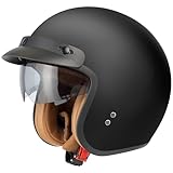 Jethelm mit Visier by BS Way: Hochwertiger Motorradhelm, ECE-Zertifiziert für Herren und Damen - Ideal für Roller, Moped, Mofa und Scooter - Retro Helm Design, Halbschalenhelm Matt Schwarz