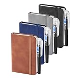 ZWQLZG 4 Stück Notizbuch A7, Notizbuch Klein mit 4 Stiften, Notizblock A7 Blanko mit Gummizug 11,1 × 7,5 cm, 100 Blatt Dickes Papier, Taschen Notizbücher aus PU Leder für Schule, Arbeit und Meetings