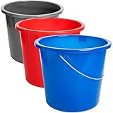 Sustania Eimer 10 Liter 3er Set Putzeimer Spülschüssel Haushaltseimer mit Messkala Kunststoff Lebensmittelecht Made in EU Rot Blau Grau