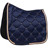 Marengos - Schabracke Sevilla | Dessurschabracke mit hochwertiger Schaumstoff-Füllung | Barockschabracke inkl. Zierkordel | schnell trocknend & atmungsaktiv | Warmblut Schabracke in Marine/roségold