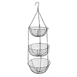 CHERIPOLI 3 Etagen Obstkorb zum Aufhängen mit Deckenhaken, Küche Gemüsekorb Hängend Obstschale, Hängender Aufbewahrungskorb, Hängekorb Obstkorb, zur Aufbewahrung