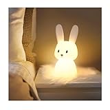 SOLIDEE Nachtlicht Kinder, Bunny Silikon Stilllicht Baby mit 7 Lichtwechse Dimmbar Tap Control USB-Aufladung und Timing Funktion Nachttischlampe Kinderzimmer Deko Geschenke Kawaii Schlaflichter