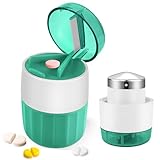 Fefod 3 in 1 Tablettenmörser, Tabletten Mörser Klein, Tabletten Zerkleinern mit Tablettenschneider, Tablettenzerkleinerer mit Edelstahl-Mahlkopf, Mörser Tabletten mit Tablettenfach（Cyan）