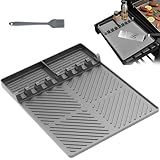Silikon Grillmatte Grau, Gasgrill Seitentische Matte BBQ Utensilienhalter, Weich mit Reibung, Gasgrill Zubehör, für Seitenablage von Grillbesteck