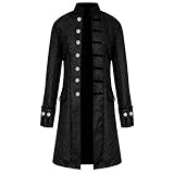 Herren Vintage Frack Steampunk Mittelalter Kostüm Jacke Winter Warm Mantel mit Knopf Halloween Cosplay Formell für Mittelalter Mottoparty, Schwarz , L