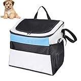 Hundekäfig, Hunde Fahrradkorb, Faltbar, Abnehmbar, Reflektierende Streifen, 2 Seitliche Aufbewahrungstaschen, Haustier-Reisetasche für Kleine Hunde(Color:Blue+White)