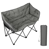 WOLTU Campingstuhl faltbar für 2 Personen, Campingsessel gepolstert, 300 kg belastbar, Camping Stuhl klappbar, Campingsofa für Outdoor Garten Balkon, Dunkelgrau