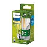 Philips LED Classic ultraeffiziente E27 Lampe (60 W), LED Lampe mit warmweißem Licht, energiesparende Lampe mit langer Nutzlebensdauer, Energieeffizienzklasse A