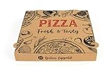 Hypafol Pizza-Box 100 Stück 32x32x4cm I Pizzakartons für Restaurants I extra Luftlöcher & raffinierte Falzung I lebensmittelecht I recycelte Kartonage I braun I viele Größen