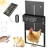 Automatische Hühnerstalltür Solar, Hühnerklappe Automatisch Batterie aus Aluminium mit LED-Anzeige, Fernbedienung, Timer, IP45 Wasserdicht, Automatische Hühnerklappe für den Bauernhof