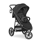 Hauck Dreirad Buggy Rapid 3R bis 25 kg, Großes Sonnenverdeck, Klein Zusammenklappbar, Höhenverstellbar, mit Liegefunktion,, Große All Terrain Räder, Getränke Halter, Schwarz