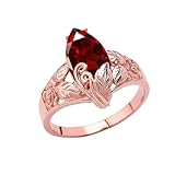 Damen Ring Filigraner, floraler, personalisierter Geburtsstein Marquise Mit 9 Karat Rotgold