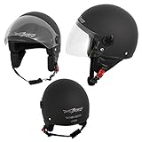 Motorradhelm Motorrad Roller Jet Helm Demi Mit Viser Matt Schwarz XL