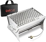 ovicue Grill klein M | Mobiler Steck-Gasgrill – Tragbarer Edelstahlgrill mit Stecksystem – Gas- & Holzkohlebetrieb – Inkl. Tragetasche – Perfekt für Camping, Balkon, Garten & Outdoor