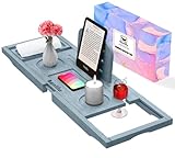 Badewannenablage Ausziehbare Grau, Badewannenbrett mit Glas- & Tablethalter