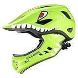 ROCKBROS Kinderhelm Integriert Fahrradhelm Kinder Jugend Fullface Helm mit Abnehmbarem Kinnschutz BMX MTB Downhill Helm Mattgrün S