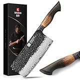 XINZUO Damaststahl Hackmesser 18,5cm Chinesisches Kochmesser -Profi Küchenmesser Hammerfinish Hackbeil -Multifunktions Scharfe Chefmesser -Ergonomischer Griff aus Weißeiche -Mit Geschenkbox