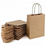 MAOOY Papiertüten mit Henkel 50Stück Kleine GeschenktütenPapiertaschenBraun15 X 8 X 21 Cm KraftpapiertütenPapiersackerlPapiertragetaschen für EinkaufstüteSüßigkeitenHochzeitGeburtstagpartyWeihnachten