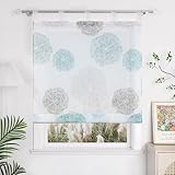 Yujiao Mao Voile Raffrollo mit Kreise Druck Design Voile Raffrollos mit Schlaufen Transparenter Vorhang Blau BxH 80x150cm