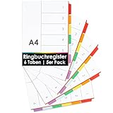 OfficeTree 5x Ringbuch Register DIN A4 mit 6 Taben - Register für Ordner A4 Farbig - Ordner Trennblätter - Karton Register DIN A4 mit Multilochung für Ordner oder Ringbuch
