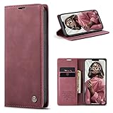 CaseMe Hülle für iPhone 6/7/8 Plus Vintage Dünne Handyhülle mit Kartenfach Geld Slot Ständer PU Ledertasche Flip Schutzhülle für iPhone 6/7/8 Plus- Rot