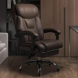 Wrobelax Chefsessel mit Rollen, Leder-Büroschreibtisch und Stuhl, hohe Rückenlehne, verstellbarer Computerstuhl, bequemer Chefstuhl für Erwachsene (Größe: 64 x 46–54 cm, Farbe: Braun)