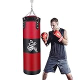 Boxsack für Kinder und Erwachsene Punchingsäcke - JanTeelGO Ungefüllte Hängende Boxsack mit Montagekette für Boxtraining Sandsack Kampfsport | Canvas Punching Bag (Rot, 100cm)