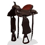 Festnight Westernsattel, Halfter & Brustblatt Echtleder und Kunstleder Pferdesattel Set 17' (43,2 cm) Braun