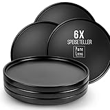 Speiseteller Schwarz Matt 6er Set Manhattan - Premium Steingut Geschirr Teller, Für Spülmaschine, Mikrowelle - Stylishe Schwarze für 6 Personen - Pure Living Geschirrset Urban Black Line