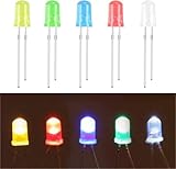 100 Stück LED Leuchtdiode, 5mm LED Dioden 3V Leuchtdiode sortiment Kit 5 Farben Rot Blau Gelb Grün Weiß Rundkopf 2 Pin Extra Hell LED Licht, Diffus Dioden Set (20pcs Jede Farbe)